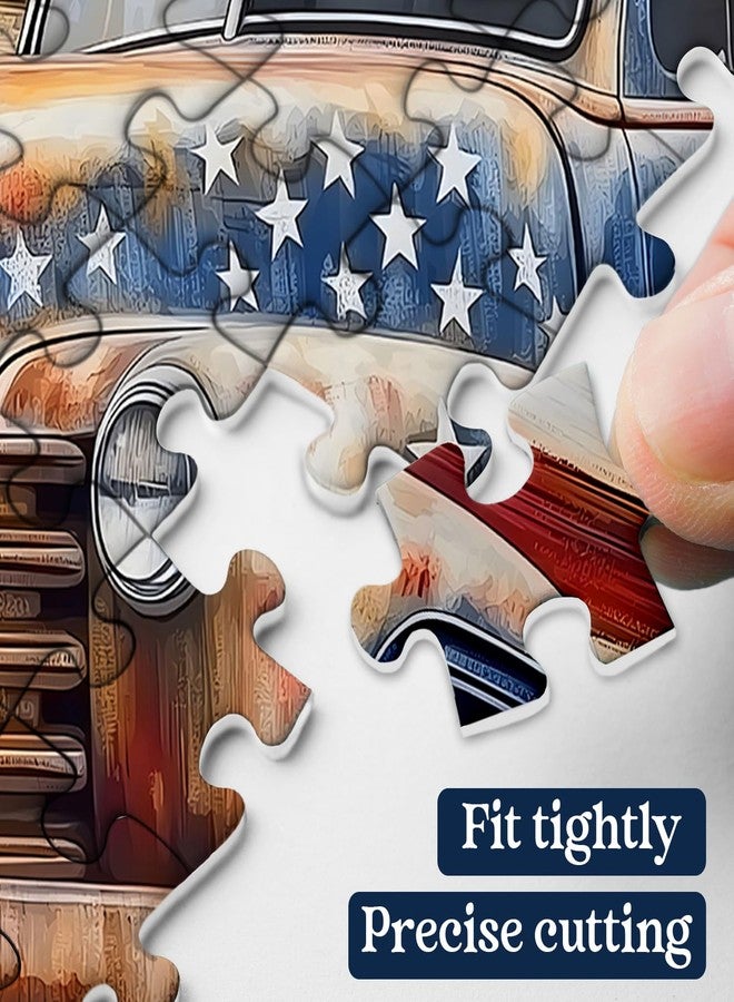 PPuzzling American Truck Puzzles for Adults 1000 Pieces, Vintage USA Flag Jigsaw Puzzles, Retro Patriotic Challenging Puzzle - Image 3